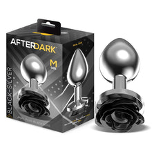 Carregar imagem no visualizador da galeria, Plug anal metálico com rosa preta - Black silver - M - Afterdark