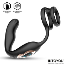 Carregar imagem no visualizador da galeria, Estimulador de próstata vibratório com movimento de rotação e anel peniano duplo + Comando - Rotating prostate massager with double cockring - Bruce - IntoYou