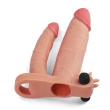 Carregar imagem no visualizador da galeria, Manga extensora vibratória para pénis e dupla penetração - 18cm - Bege - Lovetoy