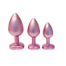 Carregar imagem no visualizador da galeria, Conjunto 3 plugs anais em metal roda com brilhantes em coração - Pearl pink plug set
