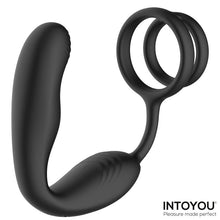 Carregar imagem no visualizador da galeria, Estimulador de próstata vibratório com movimento de rotação e anel peniano duplo + Comando - Rotating prostate massager with double cockring - Bruce - IntoYou