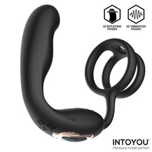 Carregar imagem no visualizador da galeria, Estimulador de próstata vibratório com movimento de rotação e anel peniano duplo + Comando - Rotating prostate massager with double cockring - Bruce - IntoYou