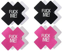 Carregar imagem no visualizador da galeria, Pack 2 Tapa-mamilos em Cruz - Fuck Me - Preto e Rosa - Nipple Pastie - Love Toy