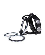 Carregar imagem no visualizador da galeria, Anel para pénis e testículos em couro e metal - Sextreme