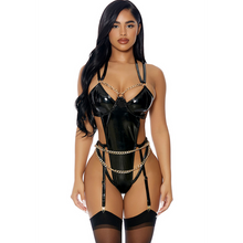 Carregar imagem no visualizador da galeria, Body preto efeito latéx com correntes douradas - Your missing link teddy