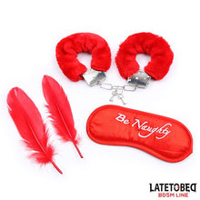 Carregar imagem no visualizador da galeria, Kit BDSM com 3 peças em vermelho - Feather bondage 3pcs set - Late to bed
