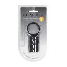 Carregar imagem no visualizador da galeria, Manga aberta para o pénis com anel para os testículos - Preto - Cock ring & ribbed sleeve - Levelz