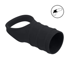 Carregar imagem no visualizador da galeria, Manga aberta para o pénis com anel para os testículos - Preto - Cock ring & ribbed sleeve - Levelz