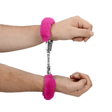 Carregar imagem no visualizador da galeria, Algemas metálicas para pulsos - com pêlo rosa - Furry metal hand cuffs - Ouch!