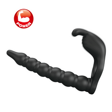 Carregar imagem no visualizador da galeria, Strap-on para dupla penetração com anel vibratório para o pénis - 15 cm - Blackney - Pretty Love