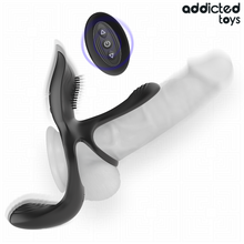 Carregar imagem no visualizador da galeria, Vibrador para casal/engrossador de pénis com estimulador de clitóris, anel duplo para pénis e testículos e comando - Clitorial stimulator ring -Addicted Toys