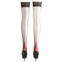 Carregar imagem no visualizador da galeria, Meias de liga com risca atrás - Preto e vermelho - Cottelli Collection