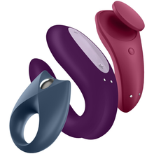 Carregar imagem no visualizador da galeria, Conjunto de 3 brinquedos - Anel peniano, Vibrador de cueca e Vibrador de casal - com APP - Partner Box - Satisfyer