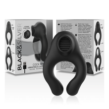 Carregar imagem no visualizador da galeria, Anel vibratório para pénis - Cock ring - Vibrating and licking - Black & Silver