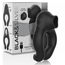 Carregar imagem no visualizador da galeria, Anel vibratório para pénis - Cock ring - Vibrating and licking - Black & Silver