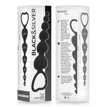 Carregar imagem no visualizador da galeria, Tira anal com 6 corações - Mila anal heart beads - Black& Silver