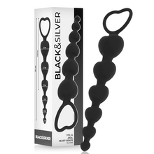 Carregar imagem no visualizador da galeria, Tira anal com 6 corações - Mila anal heart beads - Black& Silver