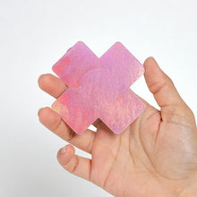 Carregar imagem no visualizador da galeria, Tapa mamilos holográficos em formato de cruz - Preto e Rosa - Wow Boobs - Secret Play