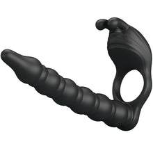 Carregar imagem no visualizador da galeria, Strap-on para dupla penetração com anel vibratório para o pénis - 15 cm - Blackney - Pretty Love