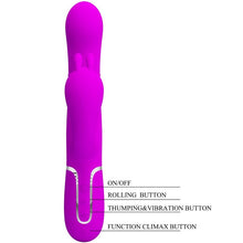 Carregar imagem no visualizador da galeria, Vibrador 4 em 1 - Vaginal com movimento sobe e desce + Estimulador de clitóris + Anal - Rosa - Cammy - Pretty Love
