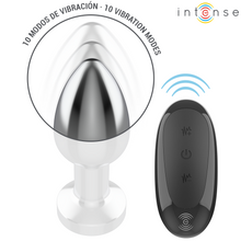 Carregar imagem no visualizador da galeria, Plug anal metálico com vibração e comando - 8.7cm - M - Intense