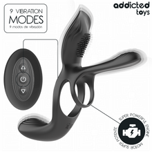 Carregar imagem no visualizador da galeria, Vibrador para casal/engrossador de pénis com estimulador de clitóris, anel duplo para pénis e testículos e comando - Clitorial stimulator ring -Addicted Toys