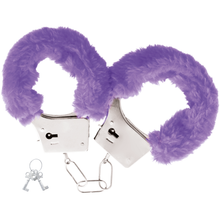 Carregar imagem no visualizador da galeria, Algemas de metal com pelo lilás - Purple furry handcuffs - Darkness