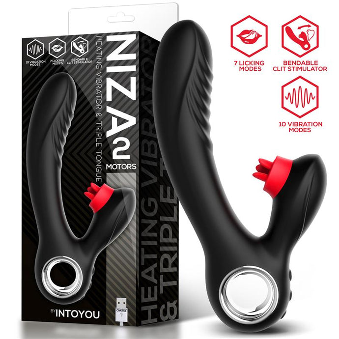 Vibrador com 2 motores - Vaginal e Ponto G com língua rotativa no clitóris - NIZA