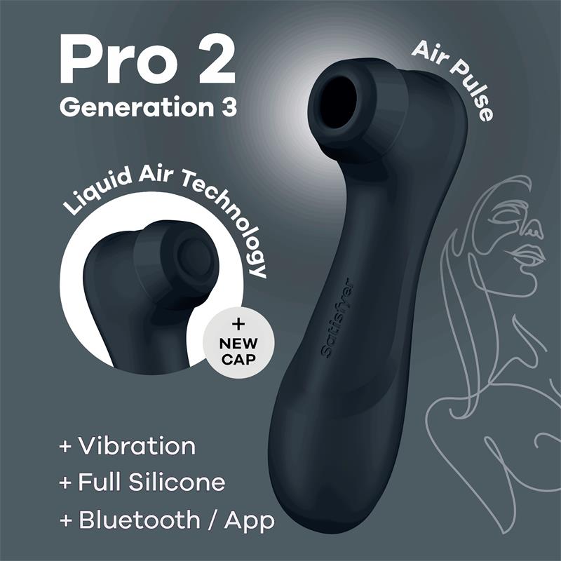 Estimulador de Clitóris por Ondas de Pressão + Vibração + Pulsação + APP - Pro 2 Gen 3 - Preto - Satisfyer