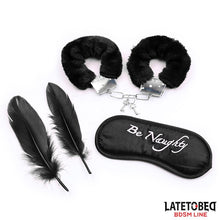 Carregar imagem no visualizador da galeria, Kit BDSM com 3 peças em preto - Feather bondage 3pcs set - Latetobed
