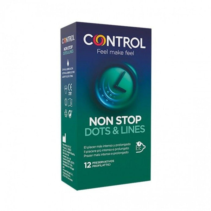 12 Preservativos com pontos e estrias - Non Stop Xtra lines - Control
