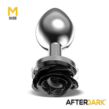 Carregar imagem no visualizador da galeria, Plug anal metálico com rosa preta - Black silver -  M - Afterdark
