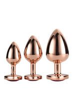 Carregar imagem no visualizador da galeria, Conjunto de 3 plugs anais em metal rosa com brilhantes em coração - Rose gold plug set - Dream Toys
