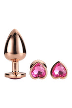 Carregar imagem no visualizador da galeria, Conjunto de 3 plugs anais em metal rosa com brilhantes em coração - Rose gold plug set - Dream Toys
