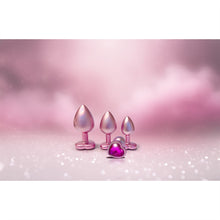 Carregar imagem no visualizador da galeria, Conjunto 3 plugs anais em metal roda com brilhantes em coração - Pearl pink plug set
