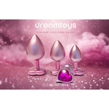 Carregar imagem no visualizador da galeria, Conjunto 3 plugs anais em metal roda com brilhantes em coração - Pearl pink plug set

