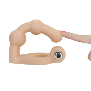 Strap-on para dupla penetração com anel vibratório - 14 cm - The Ultra Soft Double