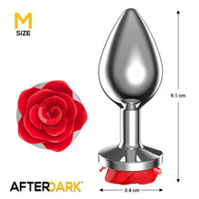 Carregar imagem no visualizador da galeria, Plug anal metálico com rosa vermelha - Red silver -  M - Afterdark

