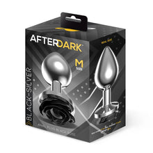Carregar imagem no visualizador da galeria, Plug anal metálico com rosa preta - Black silver -  M - Afterdark
