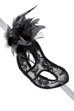 Carregar imagem no visualizador da galeria, Máscara veneziana preta em renda com flor e penas - Maskarade
