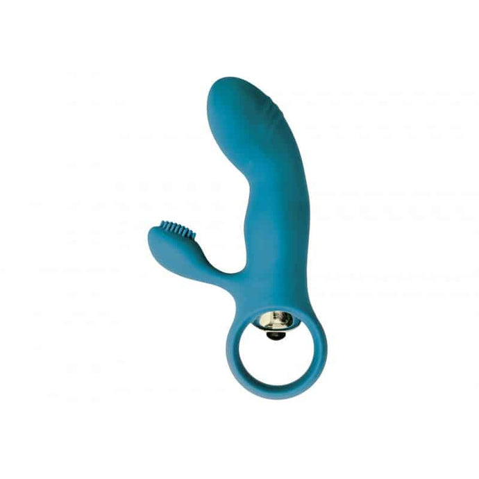 Mini vibrador vaginal e ponto G com estimulador de clitóris - Azul - E8 - Virgite