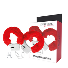 Carregar imagem no visualizador da galeria, Algemas de metal com pelo vermelho - Red furry handcuffs - Darkness
