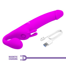 Carregar imagem no visualizador da galeria, Strap-on duplo vibratório e estimulador de clitóris com pulsação - Zanini - Pretty Love
