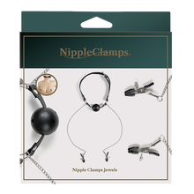 Carregar imagem no visualizador da galeria, Mordaça com bola respiravel e pinças para mamilos - Nipple Clamps Jewels - Virgite
