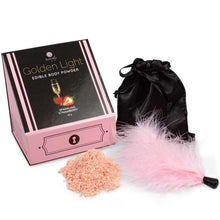 Carregar imagem no visualizador da galeria, Kit com pluma e pó comestível - Morangos com champanhe - Golden light edible body powder- Secret Play
