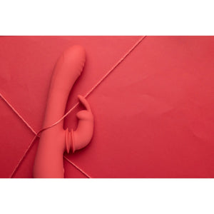 Vibrador vaginal com estimulador de clitóris oscilante - Vermelho - Swinging Rabbit - Loveline