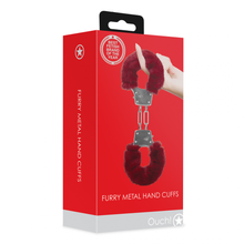 Carregar imagem no visualizador da galeria, Algemas metálicas para pulsos - com pêlo vermelho - Furry metal hand cuffs - Ouch!
