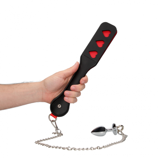 Chibata com corações e Plug anal - Hearts paddle with metal anal plug -  Ouch!