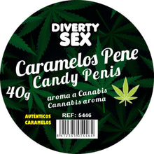 Carregar imagem no visualizador da galeria, Rebuçados em formato de pénis com aroma a cannabis - Caramelos pene - Candy penis - 40 gr. - Diverty sex
