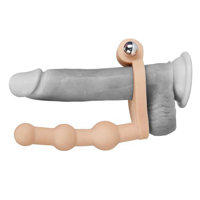 Strap-on para dupla penetração com anel vibratório - 14 cm - The Ultra Soft Double